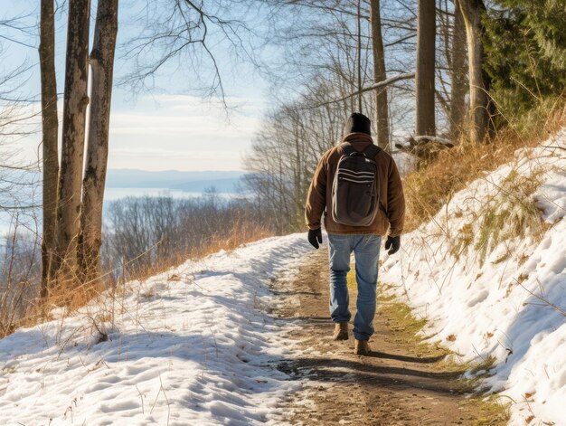 man enjoys a leisurely walk on a winter day