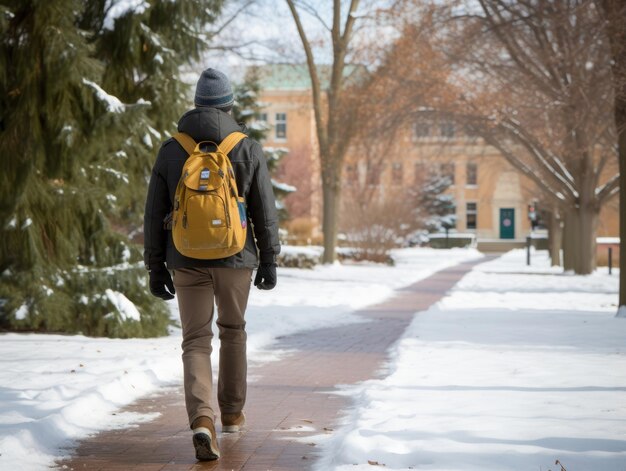 man enjoys a leisurely walk on a winter day