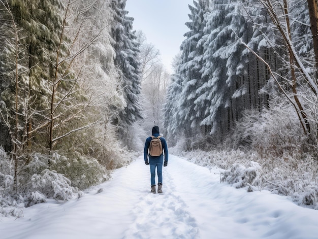 man enjoys a leisurely walk on a winter day