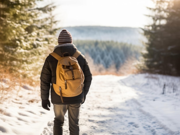 man enjoys a leisurely walk on a winter day