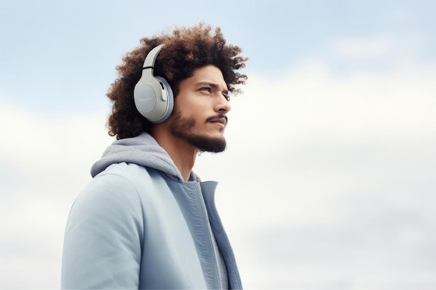 Photo man enjoys music in headphones