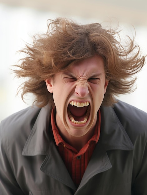 Man of European appearance who appears to be furious