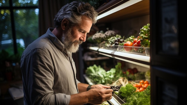 Man examines the refrigerator