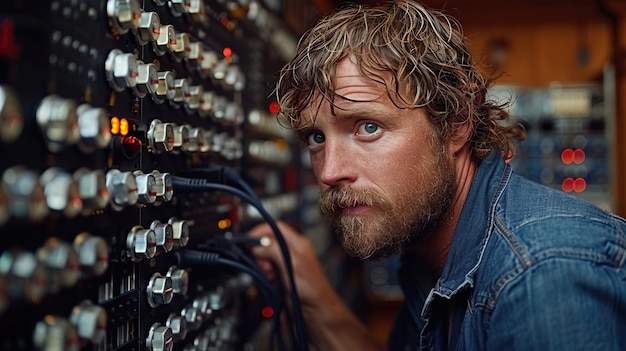 Man Examining Bunch of Electrical Wires