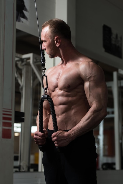 Man Exercising Triceps In The Gym