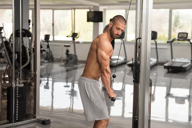 Man Exercising Triceps In The Gym