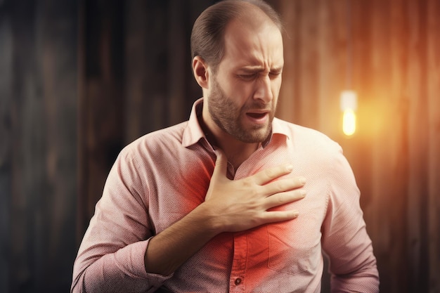 мужчина испытывает боль в груди, вызванную сердечным приступом