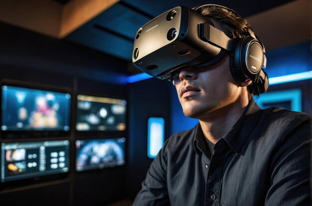 Foto l'uomo che sperimenta la realtà virtuale