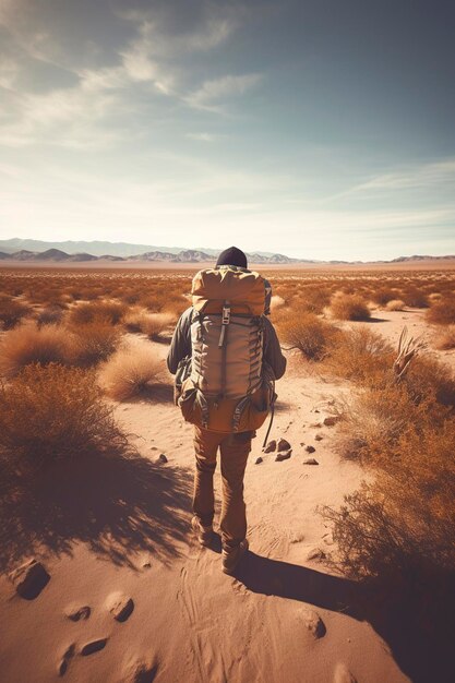 Photo man exploring in the desert