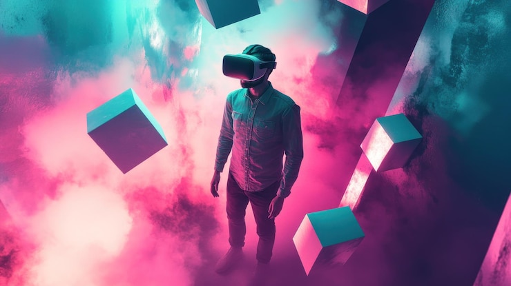 Photo a man exploring the virtual world