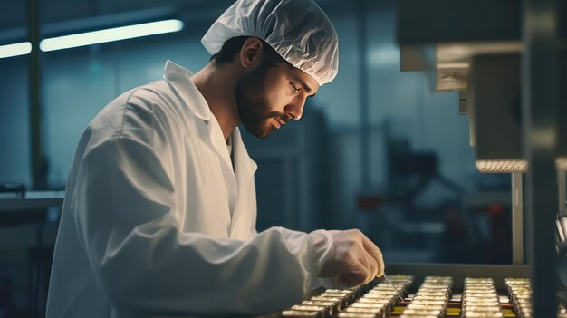 Foto uomo nella produzione alimentare in fabbrica