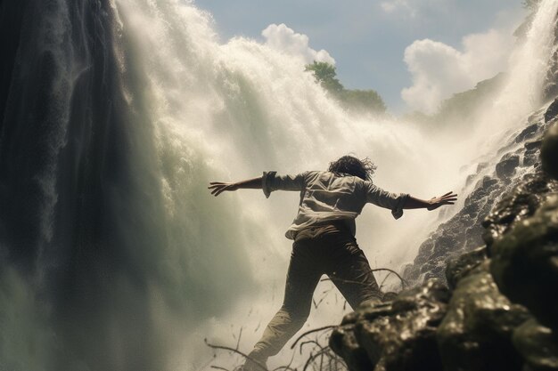 Man falling from a waterfall showcasing the Generative ai