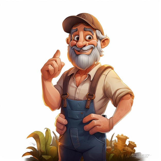 Man Farmer 2d cartoon illustraton op witte achtergrond hoog