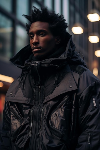 Premium AI Image | man fashion black hoodie
