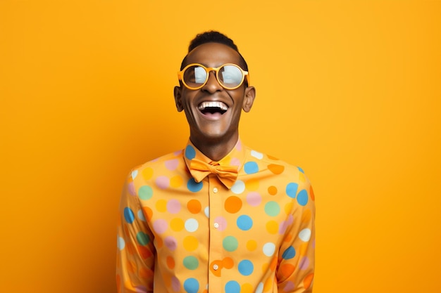Man fashion cheerful concept dots trendy studio crazy guy glasses smiling sunglasses background hipster style handsome polka portrait