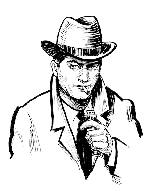 A man in a fedora smoking a cigarette.