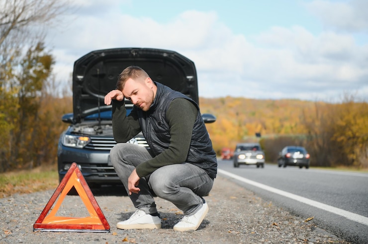 Photo a man feel stress because his car is broken down