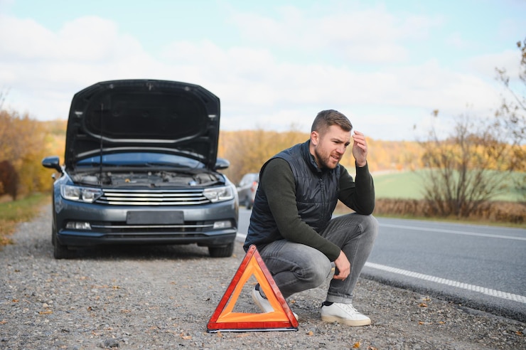 Photo a man feel stress because his car is broken down