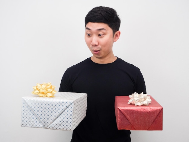 Man feeling excited with gif box in his hand