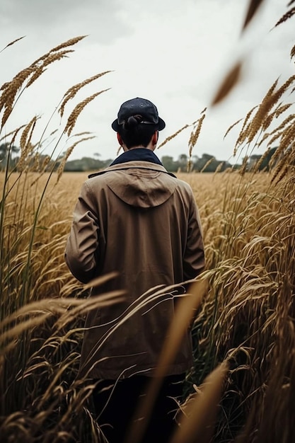 A man in a field of tall grass