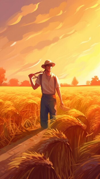 Photo a man in a field of wheat