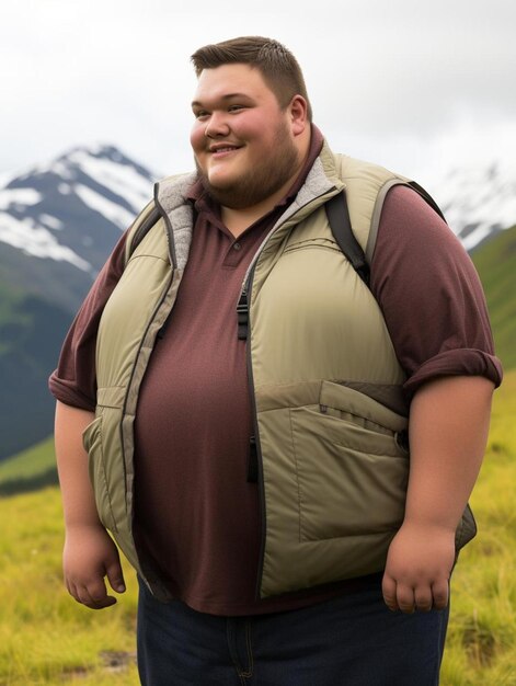 Photo a man in a field with a backpack on his back