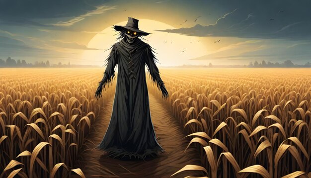 a man in a field with a black cape and a black cape