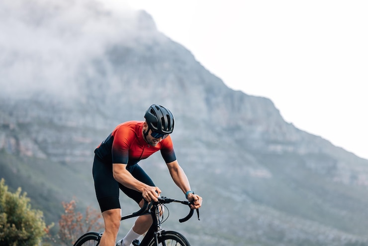 Foto man fietsen op de berg