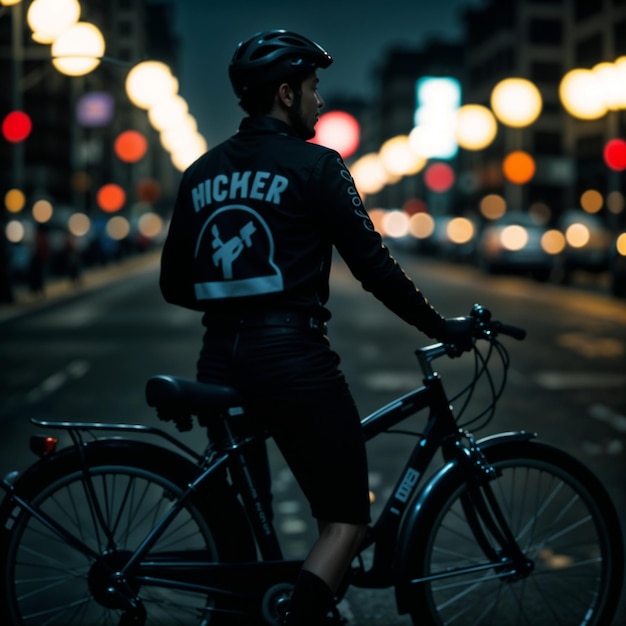 Man fietst's nachts door de straat Generatieve AI