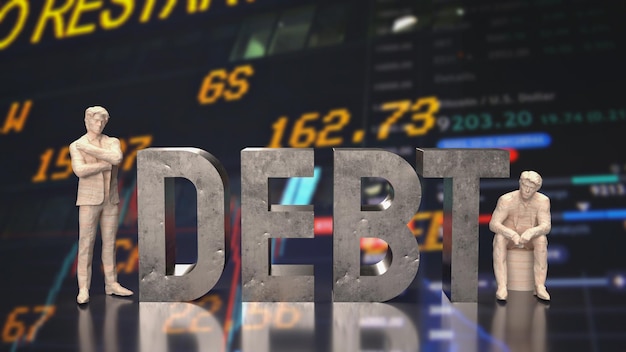 The man figure and debt text for Business concept 3d rendering