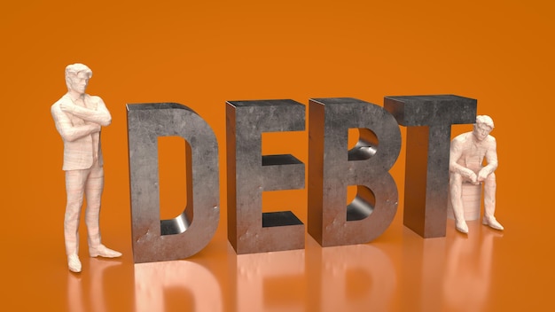 The man figure and debt text for Business concept 3d rendering