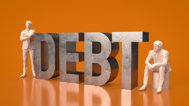 The man figure and debt text for Business concept 3d rendering