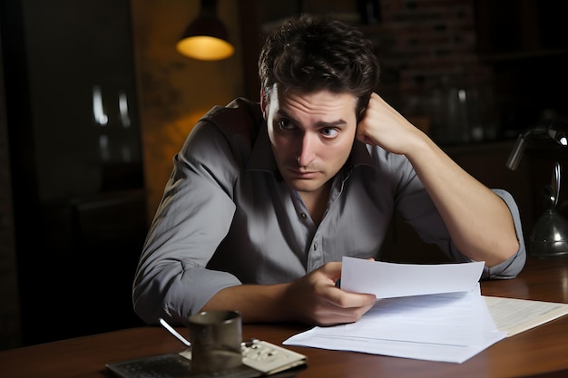 Man filling out a loan application form with a concerned expression