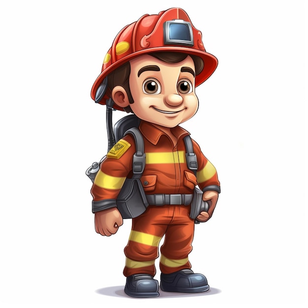 Man Firefighter 2d cartoon illustraton on white background