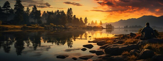 man fishing on lake