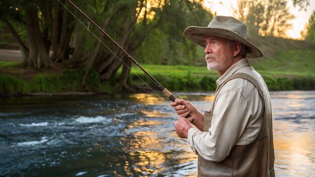 Man fishing at the river