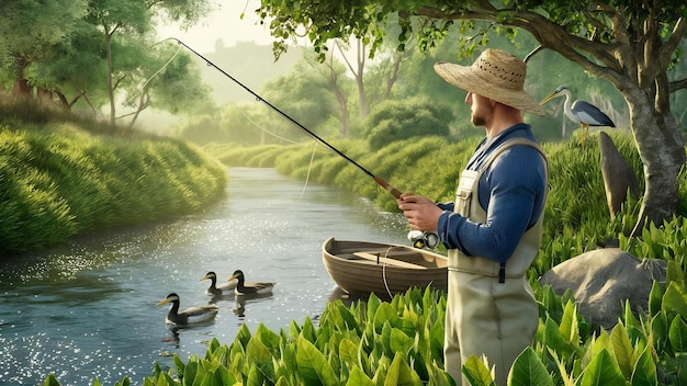 Man fishing at the river