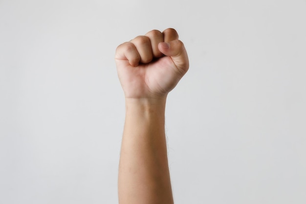 Man fist up isolated on white background success or strength