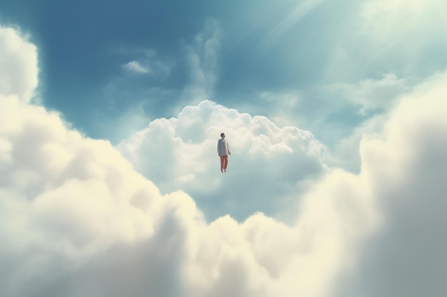 A man floating in the clouds