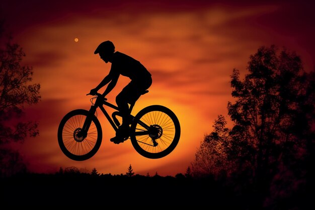 A man flying through the air while riding a bike AI generative