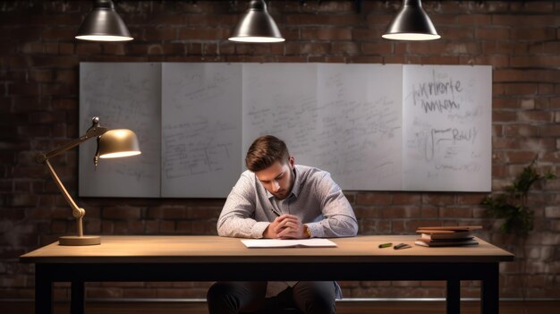 Man Focused on Desk Writing