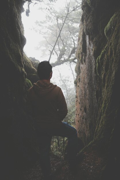 Foto l'uomo nella foresta