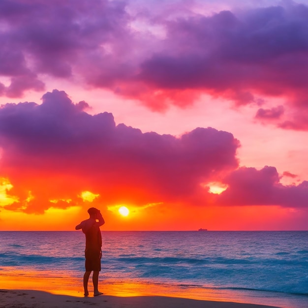 man fotograaf bij zonsondergang