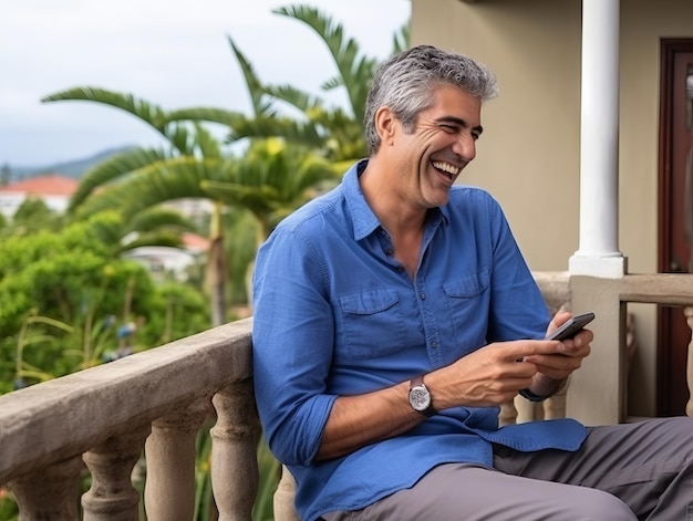 man from Colombia using smartphone for online communication