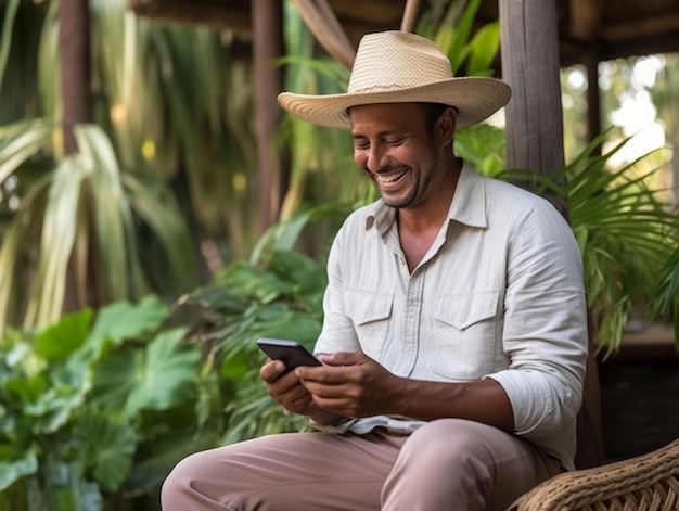 man from Colombia using smartphone for online communication