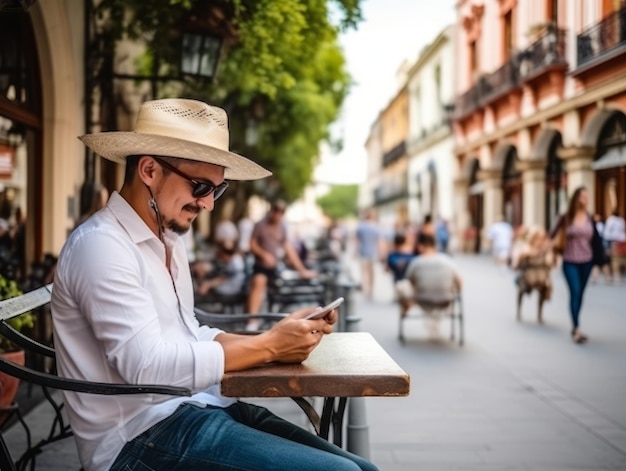 man from Colombia using smartphone for online communication