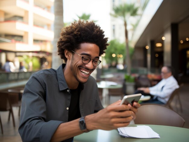 Photo man from colombia using smartphone for online communication