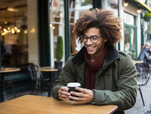 コロンビアの男性がスマートフォンを使ってオンラインコミュニケーションをとる