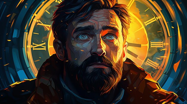 man in front of an clock Digital concept illustration painting