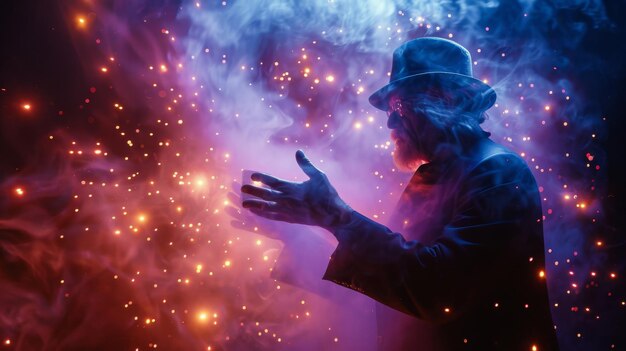 Man In Front Of Fireworks Display